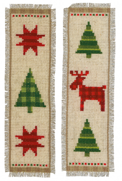 PNV147559 Checkered Christmas Tree Bookmark Set of 2 Vervaco 