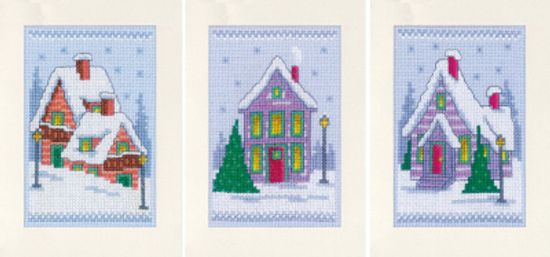 PNV149548 Winter Houses Greeting Cards (set of 3) Vervaco