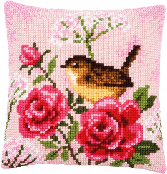 PNV166318 Bird & Roses Cushion Vervaco