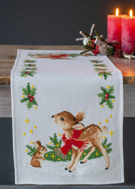 PNV166670 Little Deer with Bunny Table Runner Vervaco