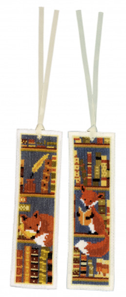 PNV198595 Foxes in Bookshelf (set of 2) Bookmarks Vervaco