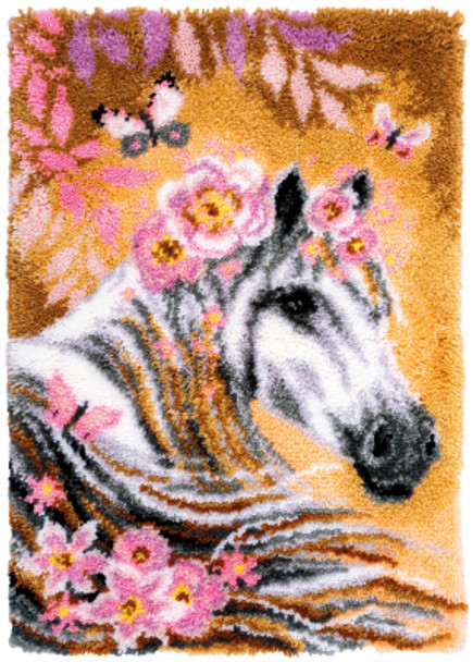 PNV194644 Horse with Flowers - Latch Hook Rug Vervaco