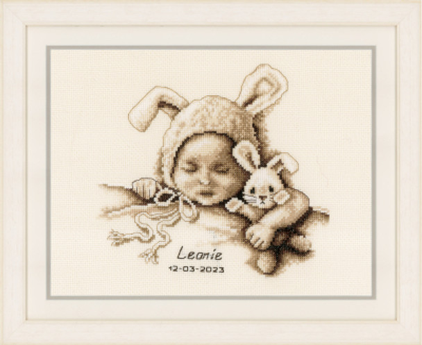 PNV199358 Baby & Cuddly Rabbit Birth Announcement  Vervaco