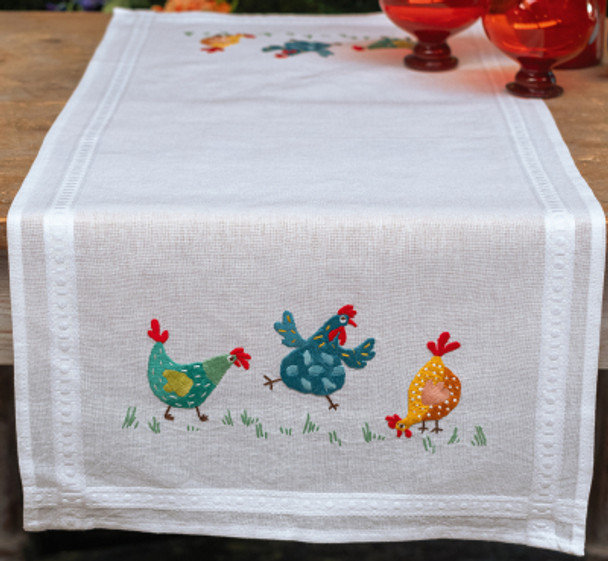 PNV197236 Colourful Chickens Table Runner - Embroidery Vervaco