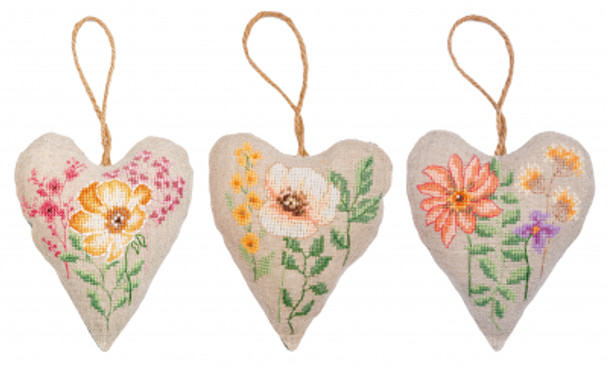 PNV199613 Wildflowers Set of 3 Hearts Vervaco