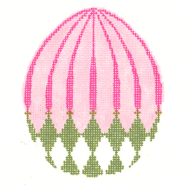 KEA86-18 Green Harlequin Egg with Pink Stripes Kelly Clark Needlepoint