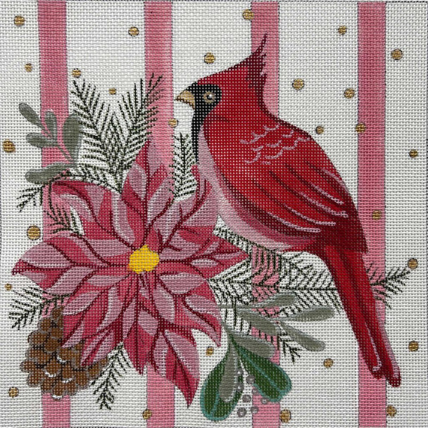 AP4734! CARDINAL WITH PINK STRIPES 8 x 8 18 Mesh Alice Peterson Designs