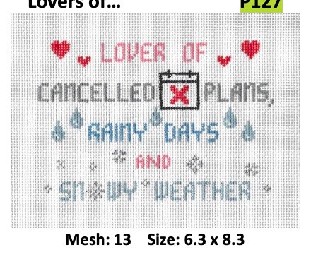 Pillow/Clutch Design P127 Lover of Cancelled Plans 6.3 x 8.3 13 Mesh Doolittle Stitchery Designs