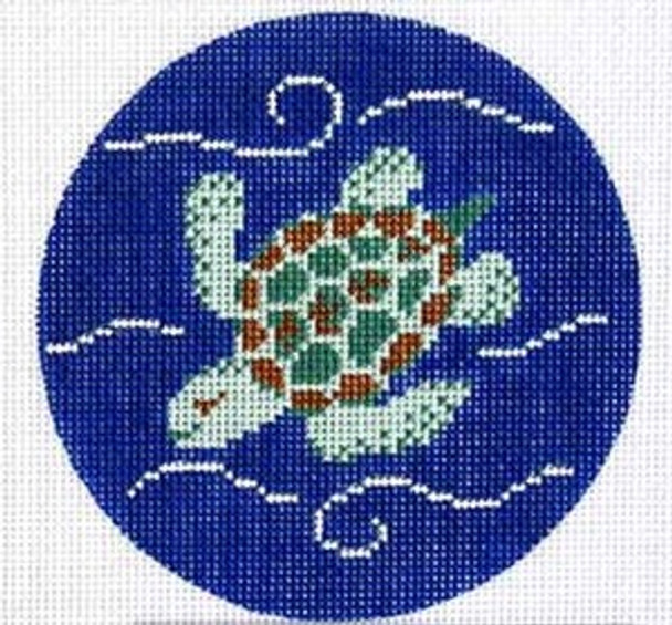 CB-76 Sea Turtle Ornament 4” circle 18 Mesh CHRISTINE SAUNDERS