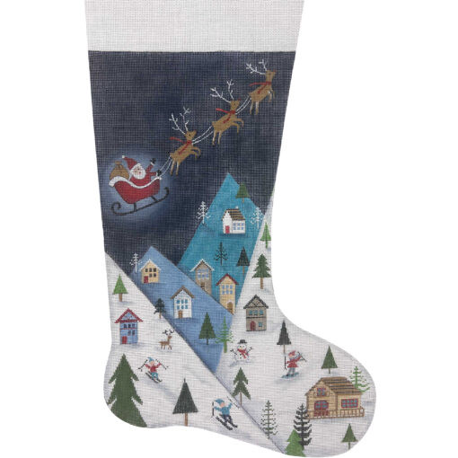 AP4588! SKI MOUNTIAN CHRISTMAS EVE STKG 11 x 19 13 Mesh Alice Peterson Designs