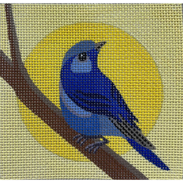 AP4491! BLUE BIRD ON YELLOW 5 x 5 13 Mesh Alice Peterson Designs