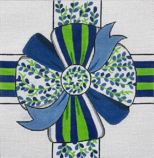 AP4696! BLUE AND GREEN FLORAL BOW 10 x 10 13 Mesh Alice Peterson Designs