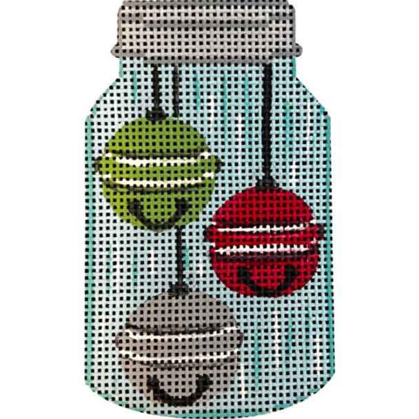 APX599! JINGLE BELLS IN MASON JAR 2.5 x 4.5 13 Mesh Alice Peterson Designs