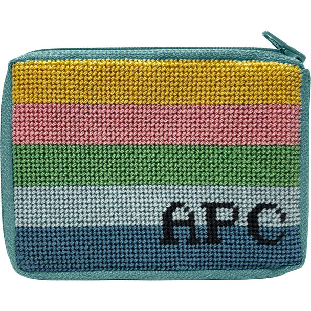 SZ245 STRIPED MONOGRAM Alice Peterson Stitch And Zip CREDIT CARD  And COIN Case