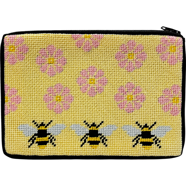 SZ643 FLOWERS & BEES Alice Peterson Stitch And Zip NEEDLEPOINT PURSE