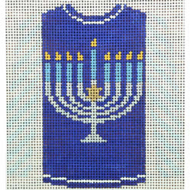 O212N sweater - menorah on royal blue 3.75 x 4 18 Mesh Kristine Kingston Needlepoint Designs
