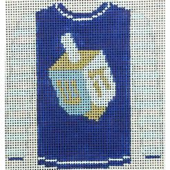O212H sweater - dreidel on light blue 3.75 x 4 18 Mesh Kristine Kingston Needlepoint Designs