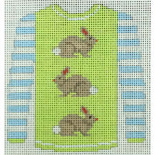O208J sweater - 3 brown bunnies on lime  3.75 x 4 18 Mesh Kristine Kingston Needlepoint Designs