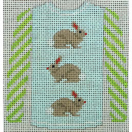 O208I sweater - 3 brown bunnies on pale blue  3.75 x 4 18 Mesh Kristine Kingston Needlepoint Designs