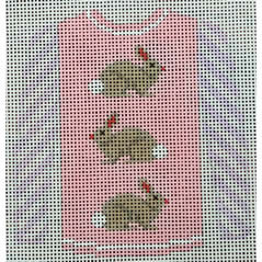 O208F sweater - 3 brown bunnies on pale pink  3.75 x 4 18 Mesh Kristine Kingston Needlepoint Designs