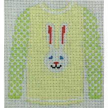O208D sweater - Long ear white bunny on yellow with checkered sleeves 3.75 x 4 18 Mesh Kristine Kingston Needlepoint Designs