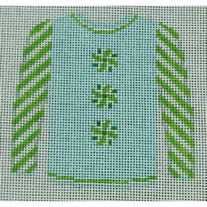 O199AD Sweater- Peppermints on Blue with Green Sleeves 3.75" x 4" 18 Mesh Kristine Kingston Needlepoint Designs
