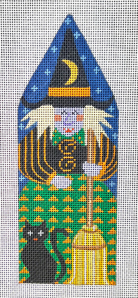 CH-779 Witch with Broom and Black Cat 2 ⅝ x 7 ⅞ 18 Mesh CH Designs