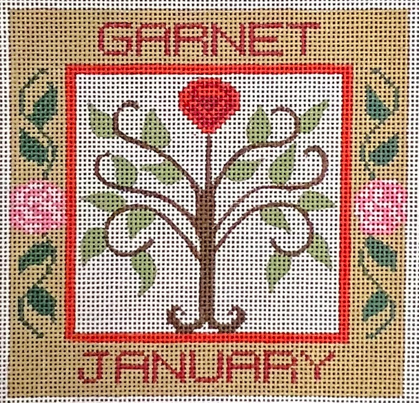 CH-1027 January Birthstone Floral Square  4 ¾ x 4 ¾ 18 Mesh CH Designs