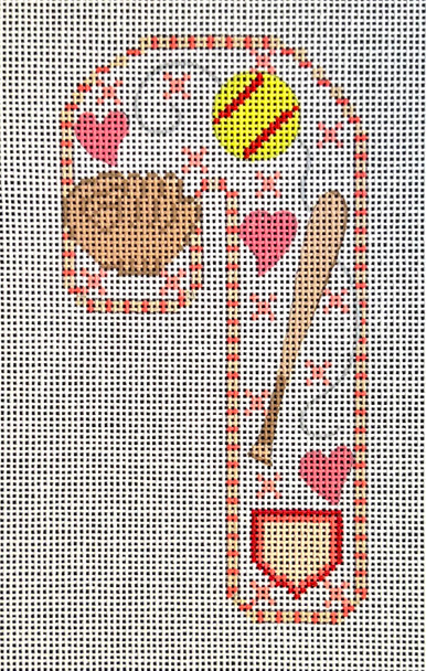 CH-1351 Softball Candy Cane 2 ¾ x 5 ½ 18 Mesh CH Designs