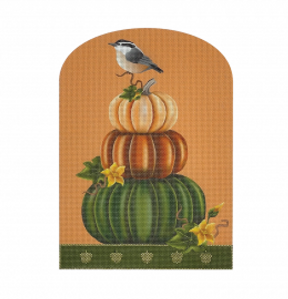 TOP04 Pumpkin Topiary w/Nuthatch 7 x 10 18 Mesh Pepperberry Designs