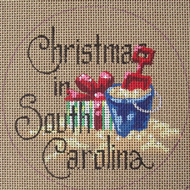 D-125 Christmas in South Carolina (on brown canvas) 4 round 18 Mesh Designs By Dee