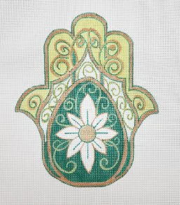 R1213 Green Daisy Hamsa 7" x 8.5" 18 Mesh Robbyn's Nest Designs