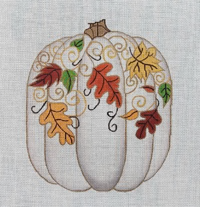 R1232 7 x 8  Neutral Pumpkin with fall leaves 18 Mesh Robbyn's Nest Designs