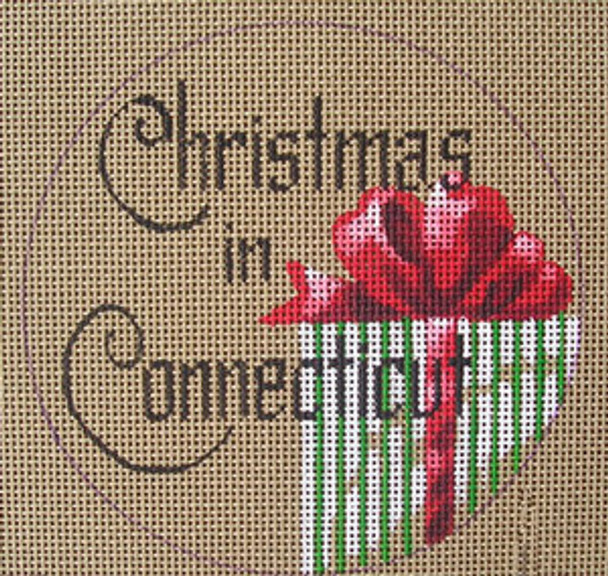 D-131 Christmas in Connecticut (on brown canvas) 4 round 18 Mesh Designs By Dee
