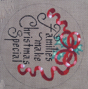 D-164 Families Make Christmas Special (on brown canvas) 4" Round 18 Mesh Designs By Dee