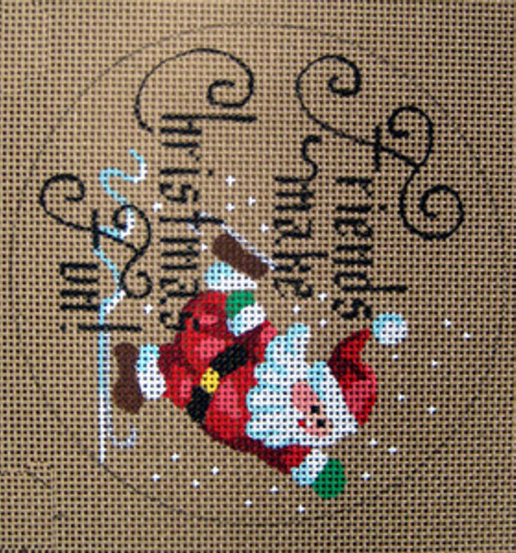 D-181 Friends Makes Christmas Fun! (on brown canvas) 4 round 18 Mesh Designs By Dee
