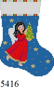 Christmas STOCKING 5416 Susan Roberts Needlepoint ANGEL WITH TREE 6.25" High 13 Mesh