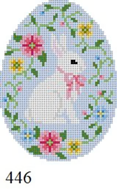 EASTER 446 Susan Roberts Needlepoint BUNNY IN FLOWER VINE Egg 4" H, 3" x 4" 18 Mesh