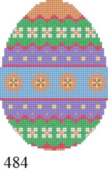 EASTER 484 Susan Roberts Needlepoint FLORAL BANDS 4" EGG 3" x 4" 18 Mesh