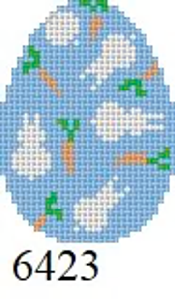 EASTER 6423 EGG Susan Roberts Needlepoint RABBITS AND CARROTS 2.5" High 18 Mesh