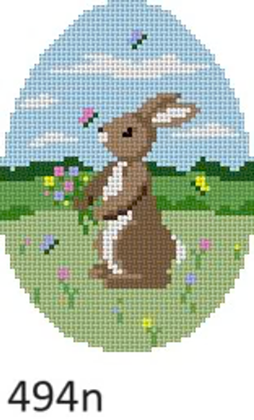 EASTER 494n EGG Susan Roberts Needlepoint RABBIT WITH BUTTERFLIES 4"h, 3" x 4" 18 Mesh