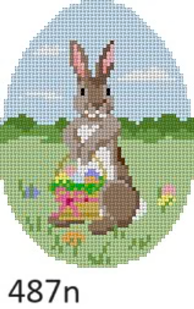 EASTER 487n EGG Susan Roberts Needlepoint RABBIT BASKET OF EGGS 4"h, 3" x 4" 18 Mesh