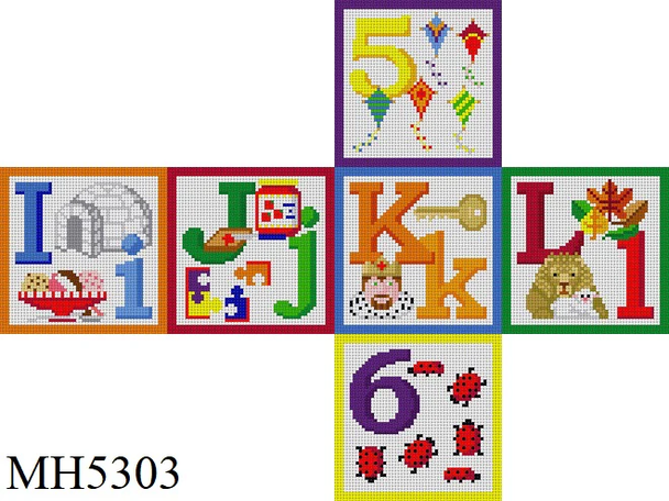Kids & Nursery MH5303 Susan Roberts Needlepoint ALPHABET BLOCKS I J K L 5 6   3" Cube 18 Mesh