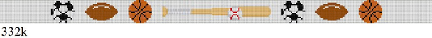 Kids & Nursery 332 Belt Susan Roberts Needlepoint SPORTS EQUIPMENT, KID'S BELT 14.5" x 1" 18 MESH
