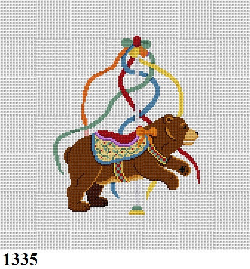 Kids & Nursery 1335 Susan Roberts Needlepoint CAROUSEL BEAR, CHAIR SEAT 7" x 9" 13 MESH