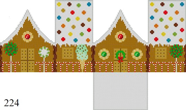 Gingerbread 224 Susan Roberts Needlepoint M & M ARCHED ROOF, 3D GINGERBREAD HOUSE 2.75" x 2" x 3.25" 18 MESH