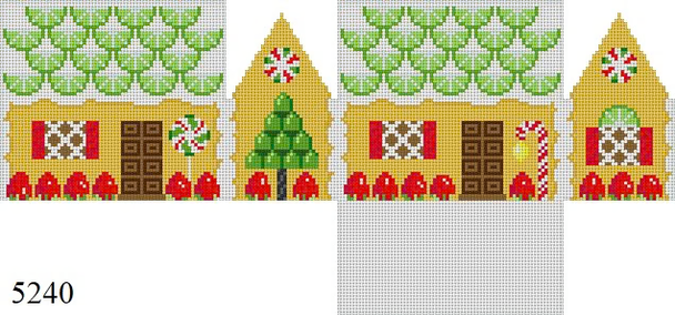 Gingerbread 5240 Susan Roberts Needlepoint LIME SLICES AND STRAWBERRIES, 3D GINGERBREAD HOUSE 3" x 2" x 3.5" High 18 MESH