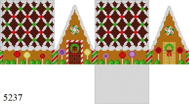 Gingerbread 5237 Susan Roberts Needlepoint CHOCOLATE TRELLIS A-FRAME, 3D GINGERBREAD HOUSE 3" x 2.25" x 3.25" 18 MESH