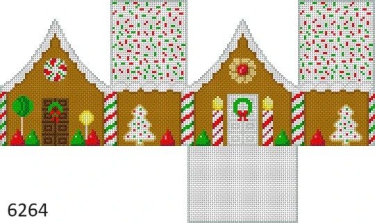 Gingerbread 6264 Susan Roberts Needlepoint RED AND GREEN SPRINKLE ROOF, 3D GINGERBREAD HOUSE 2.75" x 2" x 3.25" 18 MESH