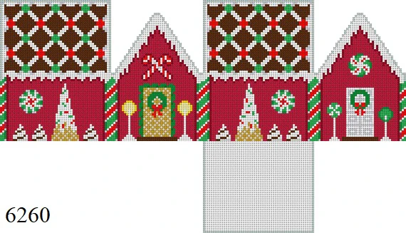 Gingerbread 6260 Susan Roberts Needlepoint CHOCOLATE TRELLIS RED VELVET, 3D GINGERBREAD HOUSE2.25" x 3.25"x 3.25"18 MESH